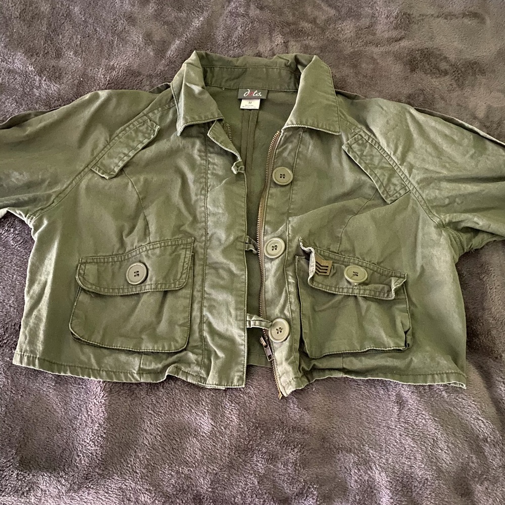 Army green cropped jacket